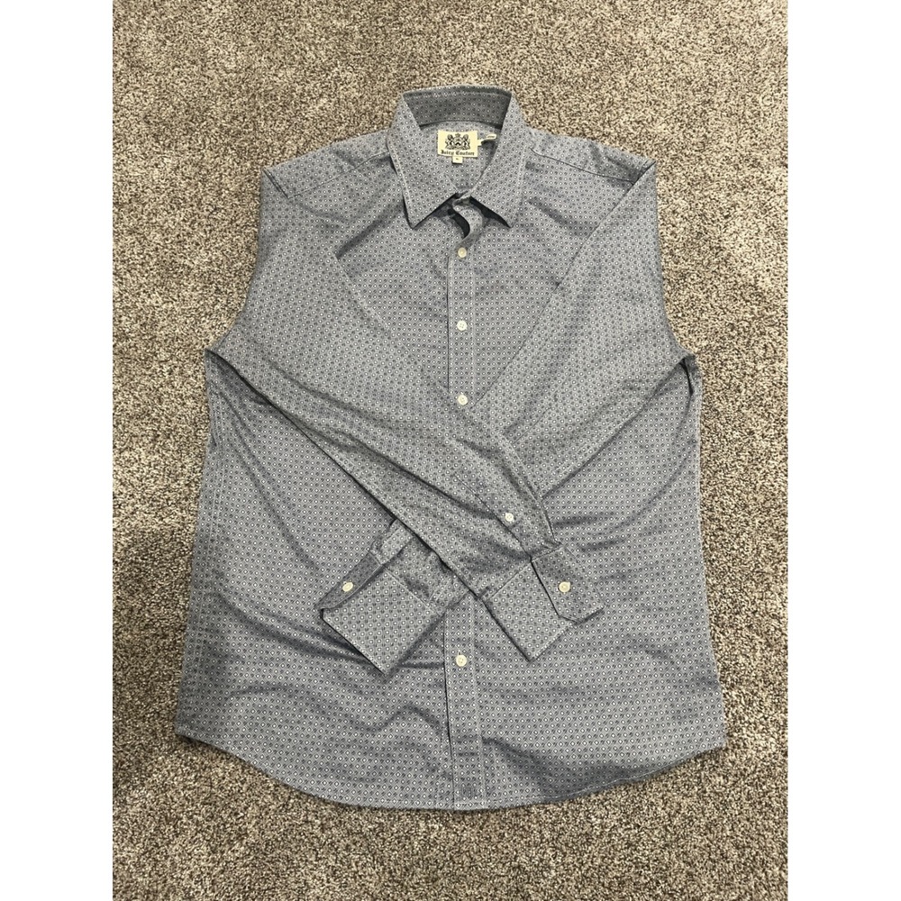 Juicy Couture Mens Blue Geometric Diamond Print Button Down Shirt Large L Cotton
